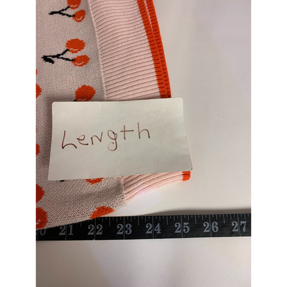 Womens Sweater Pink Cherry Print Boho Unique Short Sleeves Causal Size L/XL(est) - Picture 5 of 7